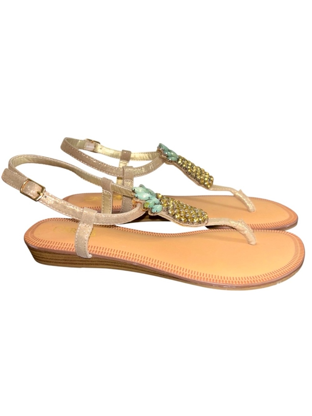 Carlos By Carlos Santana Pineapple Rhinestone Thong Slingback Sandals Gold NWOT - Picture 7 of 11